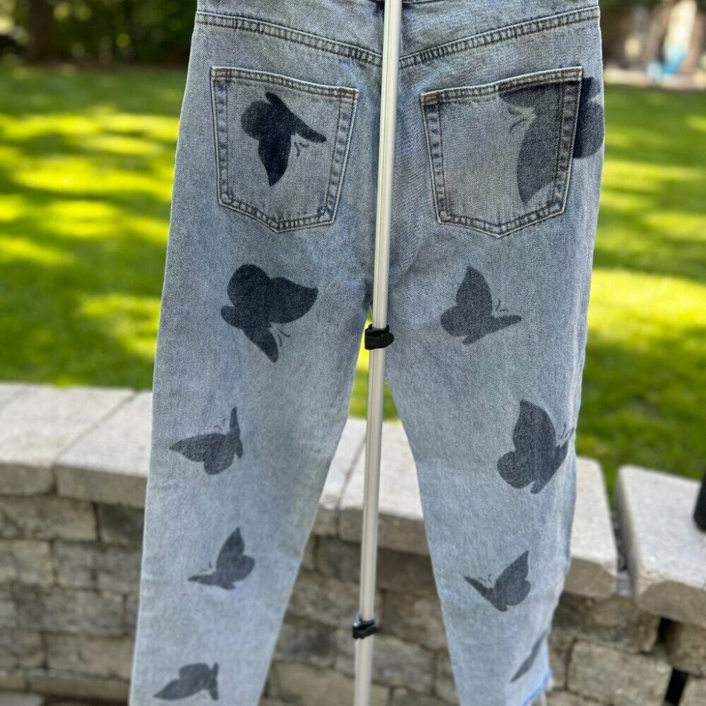 NWOT Y2K Boho Adika Butterfly Print High Waisted Jeans M - Picture 5 of 14